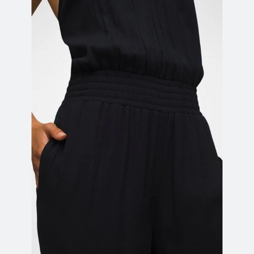 NWT Prana Fernie Wide Leg Black Beachy Crepey Cover Up Jumpsuit Womens Size S - Picture 4 of 13